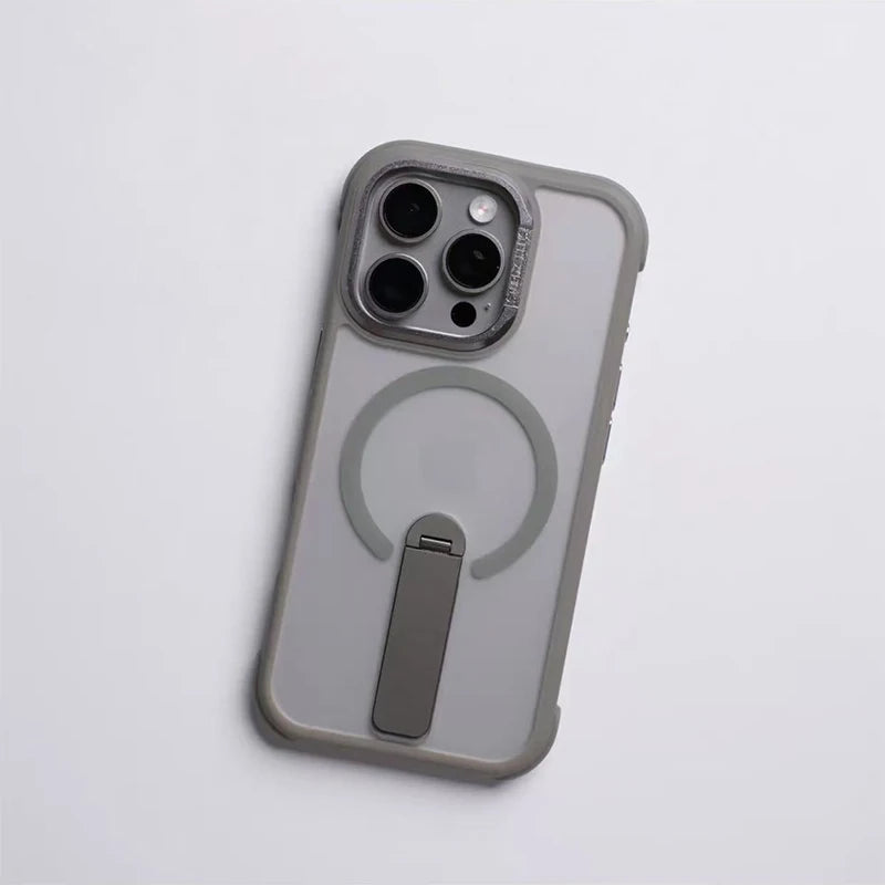 كفر مغناطيسي بملمس مطفي لهاتف iPhone 16 Pro Max كفر حامل عملي مضاد للبصمات كفر مع حامل خلفي وتثبيت مغناطيسي