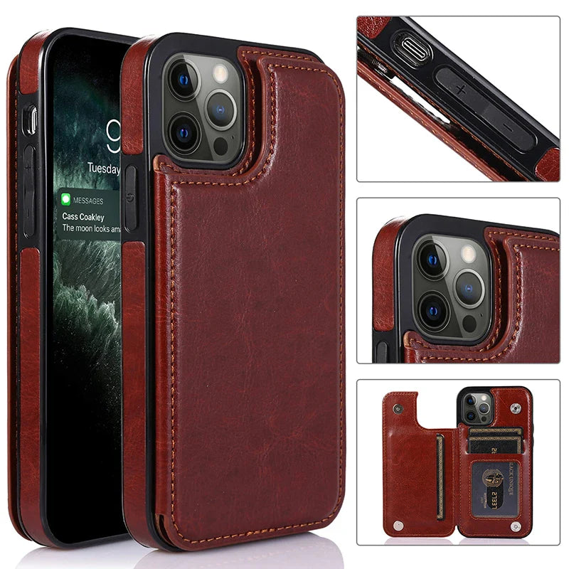 محفظة جلدية لهاتف iPhone 16 Pro Max مع حامل بطاقات