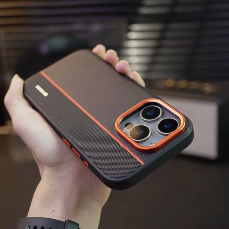 كفر جلد بلونين فاخر لهاتف iPhone 16 Pro Max غطاء iPhone 16 برو ماكس بتصميم مزدوج اللون كفر جلد أنيق للرجال بحماية كاملة