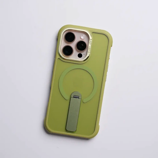 كفر مغناطيسي بملمس مطفي لهاتف iPhone 16 Pro Max كفر حامل عملي مضاد للبصمات كفر مع حامل خلفي وتثبيت مغناطيسي