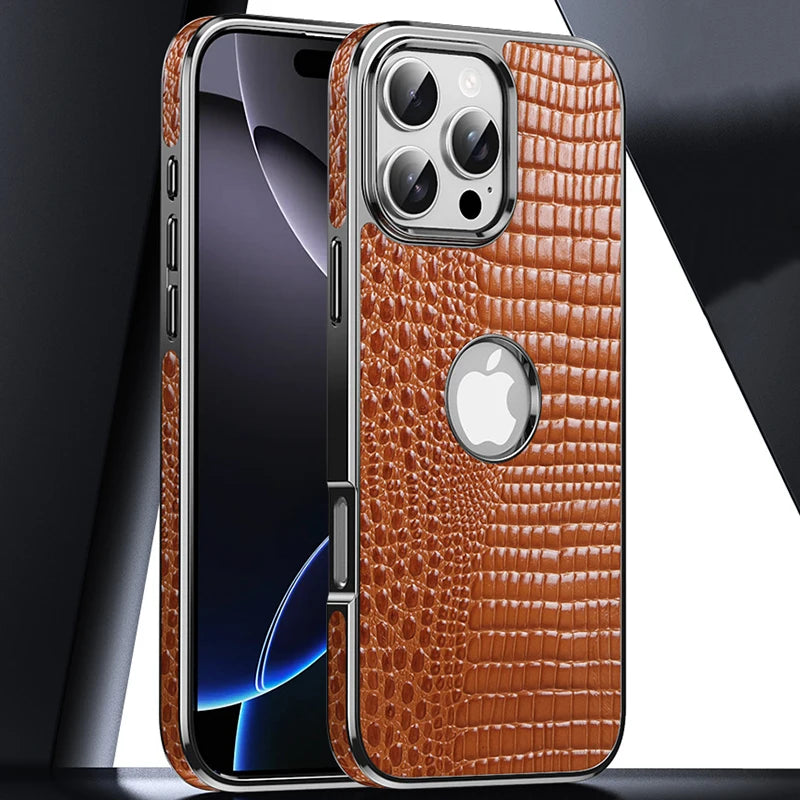 كفر جلد طبيعي من الطبقة الأولى لجهاز iPhone 16 Pro Max غطاء هاتف فاخر لرجال الأعمال مصنوع من الجلد الطبيعي كفر جلد فاخر عالي الجودة لهاتف iPhone 16 Pro Max