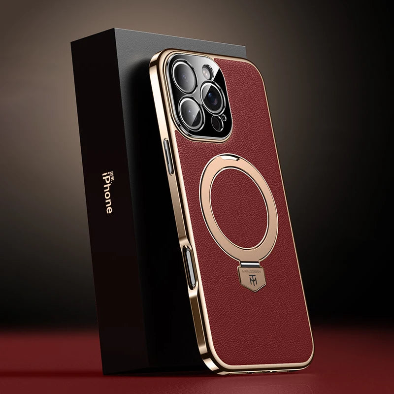 غطاء جلد مقاوم للصدمات مع حامل لهاتف iPhone 16 Pro Max