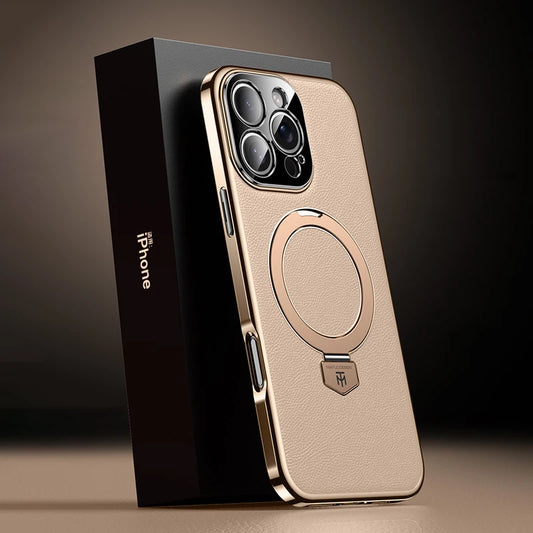 غطاء جلد مقاوم للصدمات مع حامل لهاتف iPhone 16 Pro Max