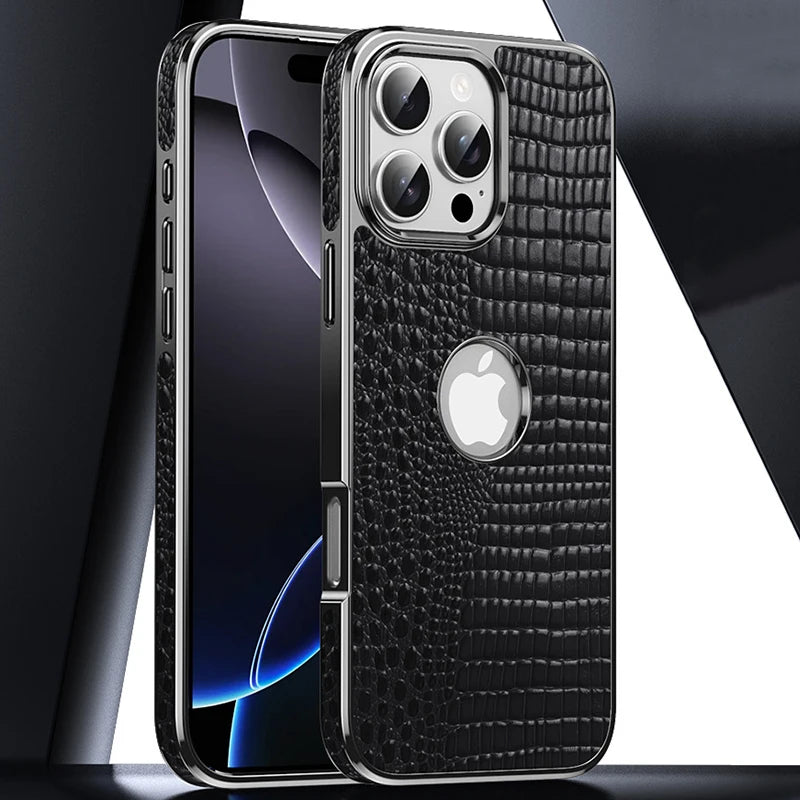 كفر جلد طبيعي من الطبقة الأولى لجهاز iPhone 16 Pro Max غطاء هاتف فاخر لرجال الأعمال مصنوع من الجلد الطبيعي كفر جلد فاخر عالي الجودة لهاتف iPhone 16 Pro Max