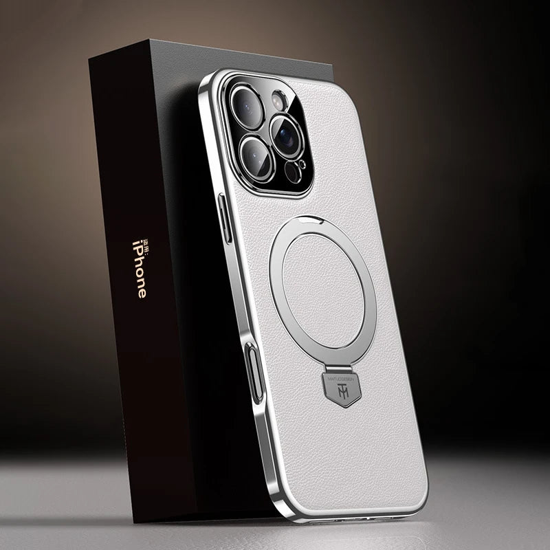 غطاء جلد مقاوم للصدمات مع حامل لهاتف iPhone 16 Pro Max